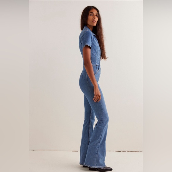 Free People Denim Zip-Up Flare Jumpsuit "Jayde" - New With Tags - Picture 3 of 5